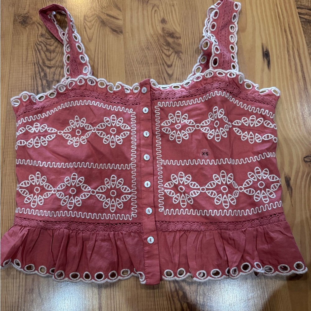 Embroidered Pink Sleeveless Top